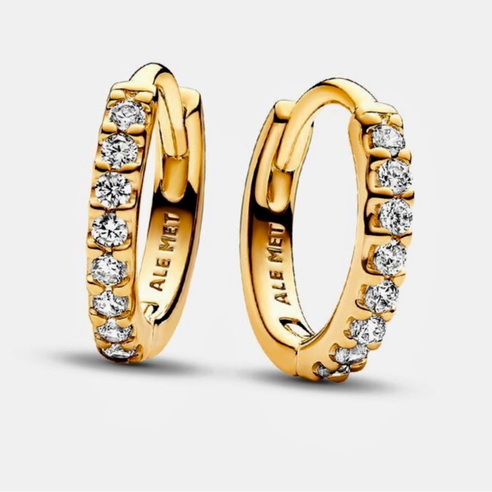 💛✨ Pandora 14k Gold-Plated Sparkling Huggie Hoop Earrings | Authentic | Timeless